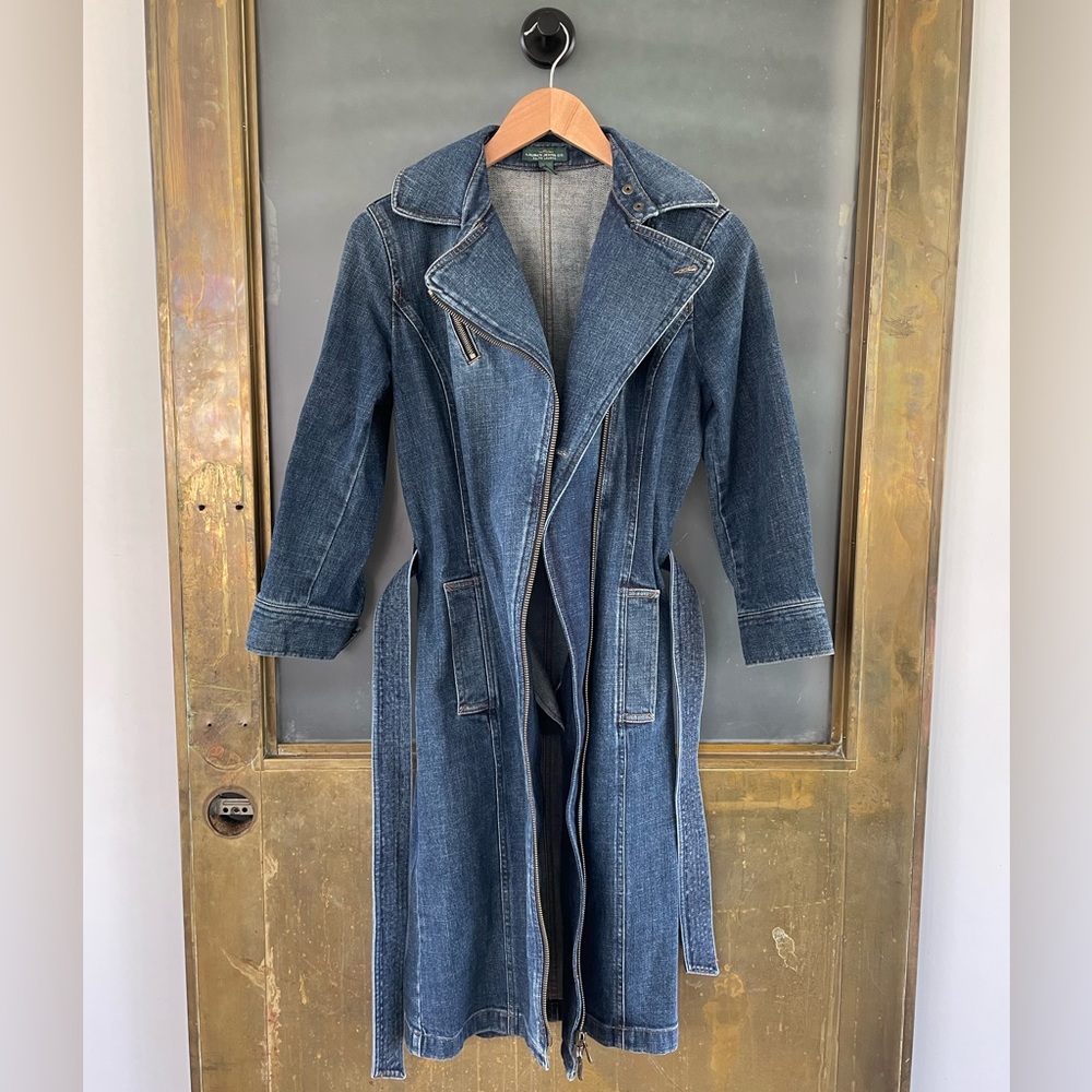 Y2K Ralph Lauren Lauren Jeans Co Denim Moto Trench Coat Dress Sz 6